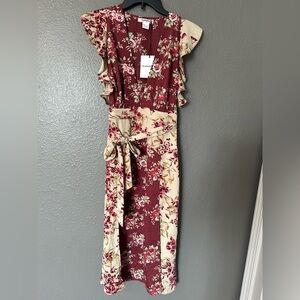 Glamorous Floral Ruffle Sleeve Midi Dress